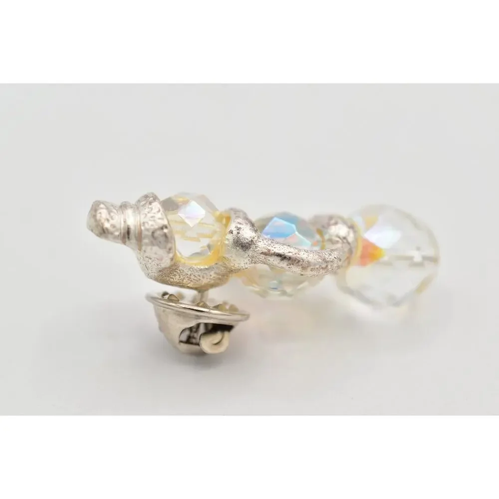 Olit Vintage Crystal Snowman Pin Brooch Tie Tac Aurora Borealis Signed BinAL